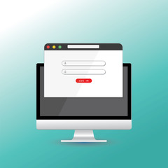 Computer or monitor with log in form interface. For a web page,Sign in to account, user authorization, login authentication page.