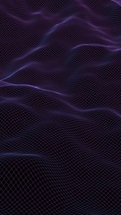 Abstract landscape on a dark background. Cyberspace navy blue grid. hi tech network. 3D illustration