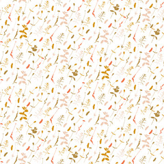 Floral background. Vector seamless pattern with hand - drawn poppies, lavender flowers  and leaves.