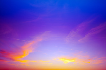 Colorful cloudy sky at sunset. Gradient color. Sky texture, abstract nature background