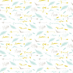 Floral background. Vector seamless pattern with hand - drawn poppies, lavender flowers  and fern leaves.