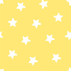 Stars seamless pattern. Kid's fashion print. Design elements for children. Hand drawn doodle repeating shapes. Cute yellow and white wallpaper. Boy's or girl's colors
