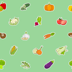 Vegetables background - Vector color seamless pattern of vegetarian food and healthy nutrition for graphic design