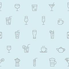 Drink Glass background - Vector seamless pattern of cocktail and alcohol for graphic design
