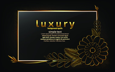 Golden luxury flowers On a black background Overlap on white lines for designing modern vector templates.