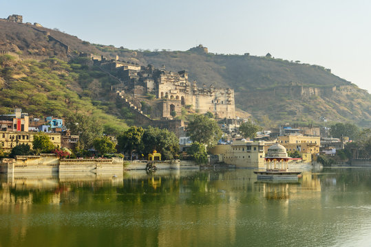 Taragarh Fort and Nawal Sagar Lake in Bundi. India
