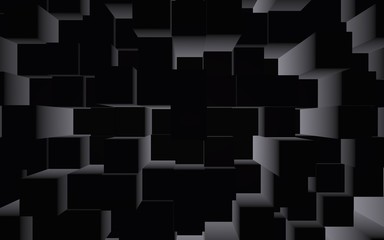 Abstract dark elegant cube geometric background. Chaotically advanced rectangular bars. 3D Rendering, 3D illustration