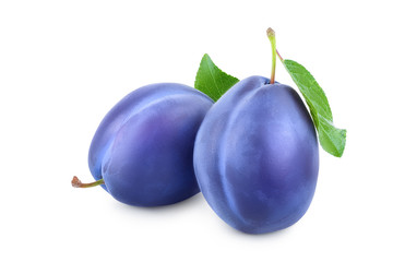 fresh plum with leaves isolated on white background