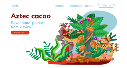 Web page design template for cacao and chocolate online shop.