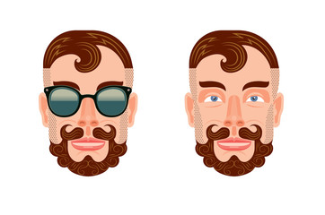 Poster with hipster man's head. Use it for creating barber shop website or print ads design.