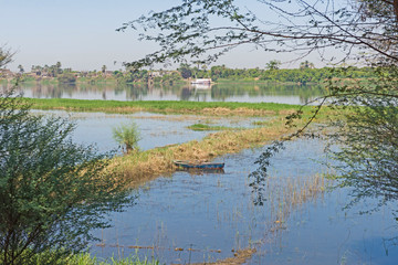 Rural view of river Nile with flooded fields