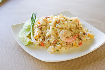 fried rice with shrimp and seafood.