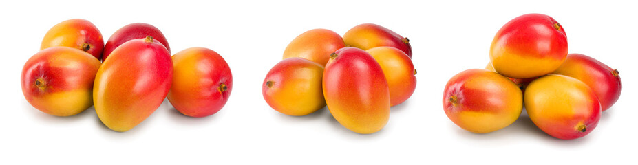 Mango fruit isolated on white background close-up. Set or collection