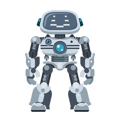 Mighty android robot electronic artificial cybernetic intelligence flat design vector illustration