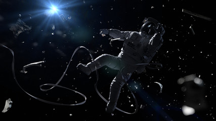 astronaut hit by space debris in orbit of planet Earth © dottedyeti