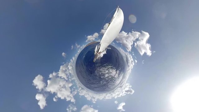 sailing on a tiny planet at Lipari, Italy
