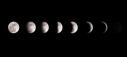 Moon phases night space astronomy and nature moon phases sphere shadow. The whole cycle from new...