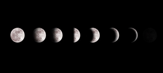 Moon phases night space astronomy and nature moon phases sphere shadow. The whole cycle from new moon to full moon.