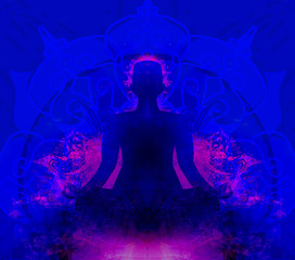 Illustration of a human body in lotus pose - meditating person