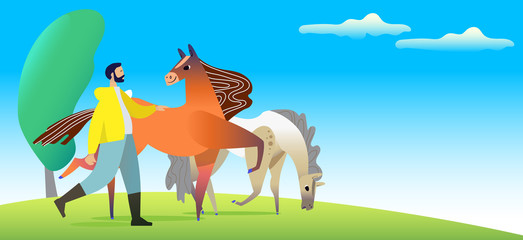 Horse and human in cartoon style. Use it for card, poster or web page design creating.