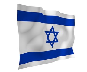 The flag of Israel. State symbol of the State of Israel. A blue Star of David between two horizontal blue stripes on a white field. 3d illustration