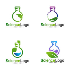 Set of Nature Lab Logo Design Concept Vector. Creative Lab with leaf Logo Template. Icon Symbol