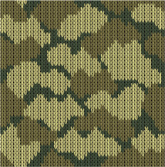 Fototapeta premium Military decorative khaki camouflage. Woolen knitted pattern. Abstract background. Greeting card. Vector illustration