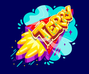 Terry kids boy illustration graffiti style on the rocket start