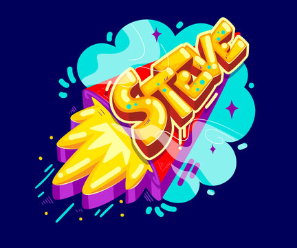 Steve kids boy name illustration on the rocket start