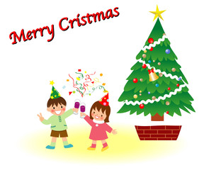 クリスマスパーティーで乾杯する子供