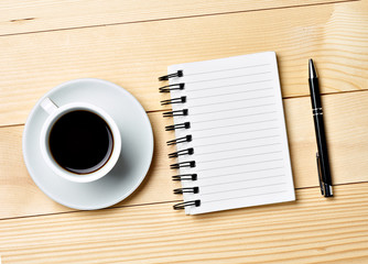 coffee cup note book table paper