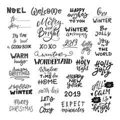 Fototapeta premium Vector winter lettering. Hand drawn phrase and quotes