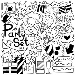 hand drawn party doodle happy birthday Ornaments background pattern Vector illustration