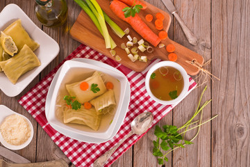 Maultaschen - swabian filled pasta ( ravioli ).