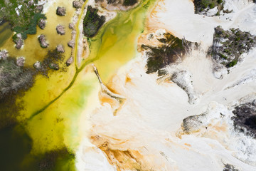  Aerial shot of colorful artificial mining lake