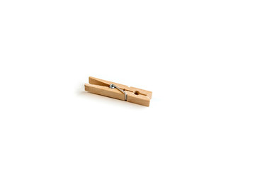 Wooden clip isolated on white background. Space for text.