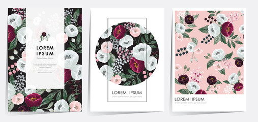  Vector illustration of beatiful floral frame set in spring for Wedding, anniversary, birthday and party. Design for banner, poster, card, invitation and scrapbook 