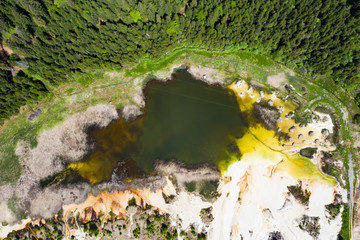 Aerial shot of colorful artificial mining lake
