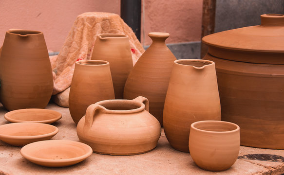  Ceramic raw pottery, clay, ceramics art concept . Ancient traditional spanish pottery.