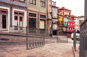 Porto. Portugal. Medieval alleys and traditional  colored houses, the historical center of the city.