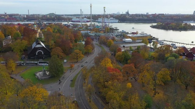 Aerial view of Djurgarden and Grona Lund in Stockholm, Sweden