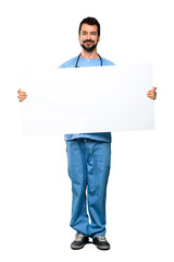 Surgeon doctor man holding an empty placard