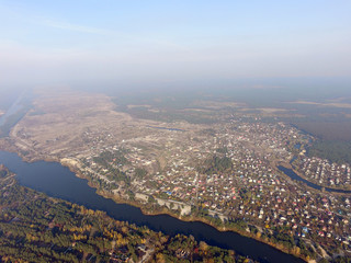 Aerial view of the Saburb landscape (drone image). Kiev Region,Ukraine