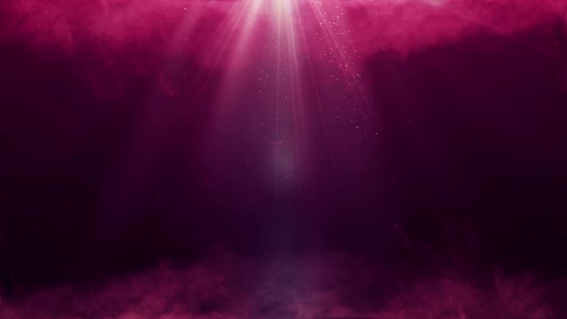 Magic mystery smoke and red ruby beams with dust. 4K UHD animated Christmas video seamless loop background.