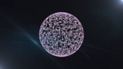 Consentration of nuclear energy in floating illuminating ball on black.