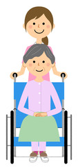 車椅子に乗る高齢者　介護スタッフ