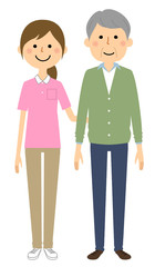 高齢者と介護スタッフ