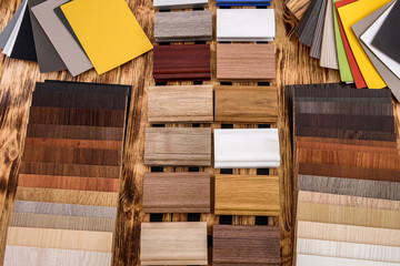 Wooden samplers on table close up .