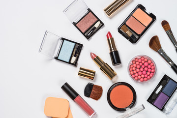 Makeup professional cosmetics on white.