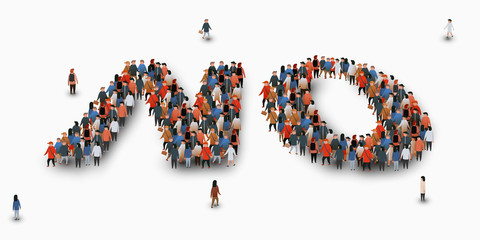 Large group of people in form of word No. Protest concept.